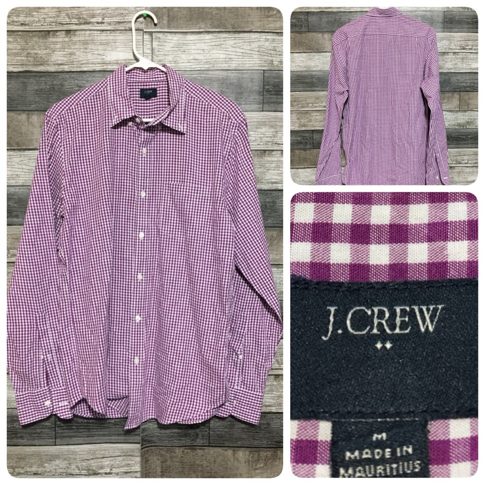 J Crew Gingham Plaid Button Up Shirt Men’s M Purple 100% Cotton